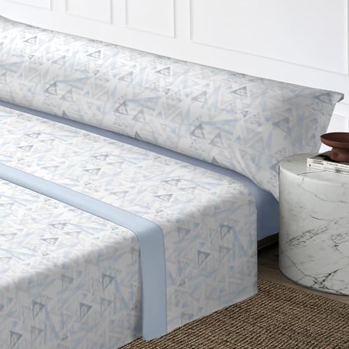 MERCURY TEXTIL- Juego de sábanas de Verano y Entretiempo Estampadas. Ropa de Cama Juego de 3 Piezas, 100% Microfibra. Modernas, Tacto Fino y Suave (Cama 135, Triángulo)