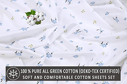 RUVANTI 100% Cotton King Size Sheets Set, 4 Pieces, Soft & Breathable Percale Weave Bedding, Deep Pocket 16", Hotel Standard, Crisp Cool Feel, Durable, Perfect Floral Bed Sheet, Phulkari