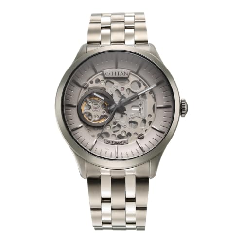 Image of Titan Plain 3 Hands Automatics Anthracite Round Dial Titanium Colour Titanium Strap Mens Watch - NU90140TM01