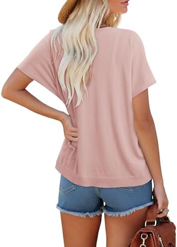 BETTE BOUTIK Womens Half Short Sleeve Cardigans Summer Lightweight Knit V Neck Button Down Casual Sweater Tops for Beach Vacation Pink Large — view 6