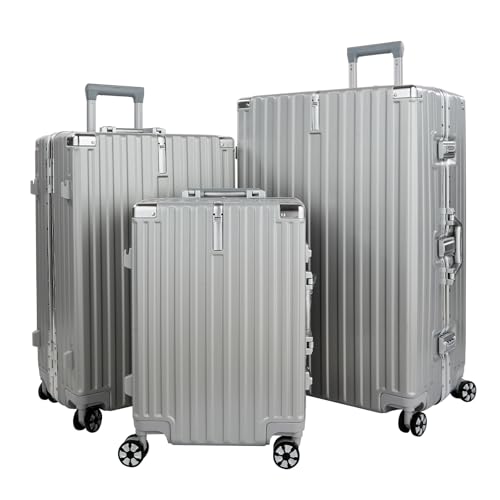 CRavayal Luggage Sets 3 Piece with Spinner Wheel, Aluminum Frame Suitcase Set with TSA Lock, Expandable Lightweight Luggage for Business Travel (20/26/32") for Men and Women, Silvery