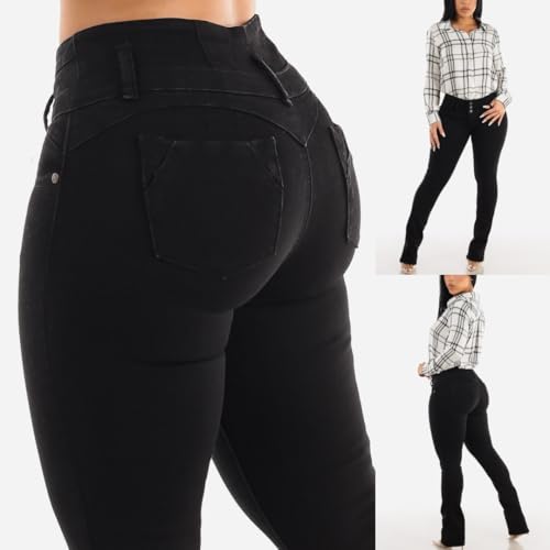 Image of Moda Xpress Women's Butt Lifting High Waisted Bootcut Jeans - Stretchy, Comfortable Flare Jeans in Junior Size Vintage Style