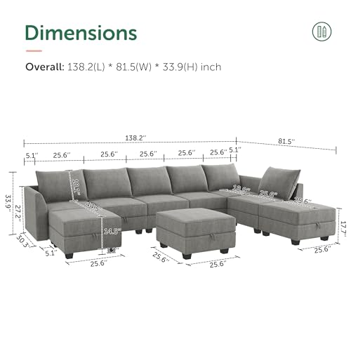 image for HONBAY Oversized Modular Sectional Sofa with Storage Seats Reversible 