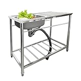 Freistehendes Spülbecken aus Edelstahl für Waschküche, Garten, Hinterhof, Terrasse im Freien, Küchenspüle mit Warm- und Kaltwasserhahn, Halterung, einfacher tragbarer Handwaschstation-Reinig