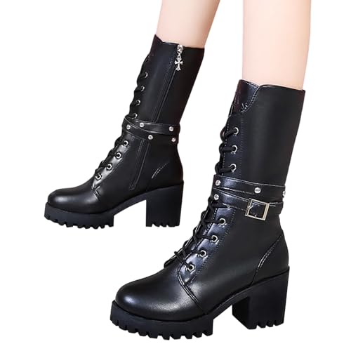 Victorian Boots for Women Women's Ankle Bootie Winter Lace up Mid Calf Military Combat Boots Vintage Party Boots2