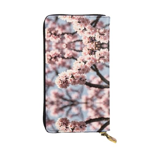 Stylish Blooming Cherry Blossoms Pattern Leather Wallet - Long Clutch for Women, RDurable Material, 12 Card Slots, Zipper Compartments - Main Image