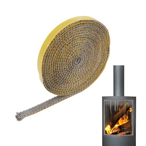 Cinta de Sellado para Chimenea - Fibra de Vidrio Resistente al Fuego, Autoadhesiva, resistente al calor hasta 550 °C, longitud 3 m, ancho 10 x 3 mm, para estufas de chimenea