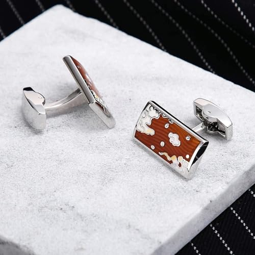 Mancuernillas de acero inoxidable con patrón grabado para hombre miniatura 5