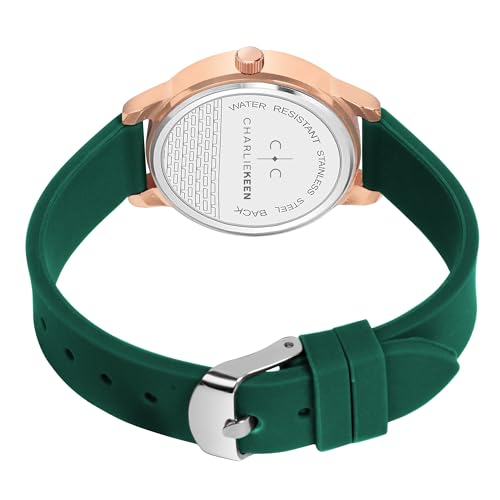 Image of CHARLIEKEEN Women's Elegant Watch with Rose Gold Case, Silicone Band, Crystal Accents, Analog Display