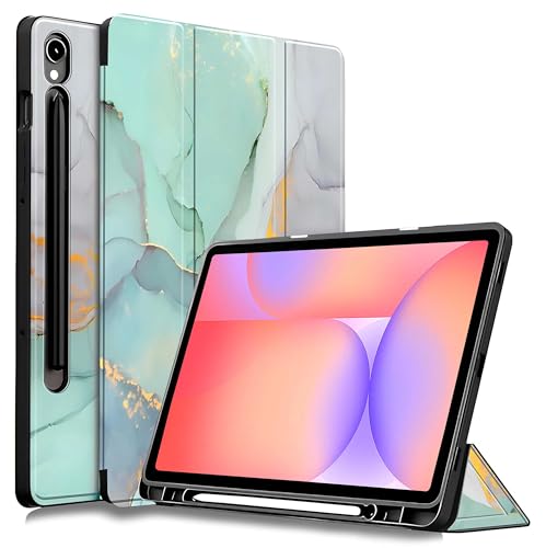 Image of ProElite Cover for Samsung Galaxy Tab S10 Lite 10.9 inch / Tab S9 FE 10.9 inch /Tab S10 FE /Tab S9 11 inch, Soft Flexible Flip Case Cover with S Pen Holder, Auto Sleep Wake, [Recoil Series] - Marble Green