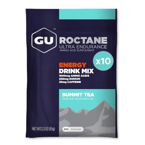 GU Energy Roctane Ultra Endurance Energy Drink Mix, Vegan, Gluten-Free, Kosher, and Dairy-Free n-the-Go Energy for Any Workout, 10 Single-Serving Packets, Summit Tea