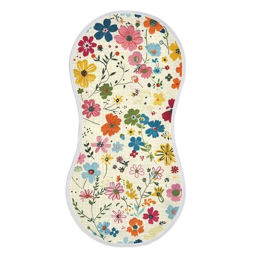 Beautiful Small Floral Pattern Muslin Burp Cloths 22x11 Inch - 4-Layer Organic Cotton & TPU Waterproof Lining, Absorbent Baby Bibs for Boys/Girls with Hanging Loop