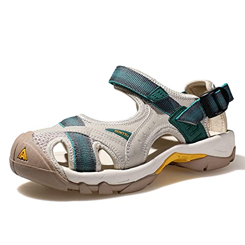 HUMTTO Sandals for Women Casual Summer Closed Toe Outdoor Walking Athletic Hiking Water Shoes (Beige green, numeric_8)