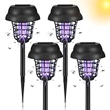 2026 Upgraded Solar Bug Zapper Outdoor Waterproof Mosquito Repellent Mosquito Zapper & Killer for Moths, Gnats, Flies, Fruit Flies, Solar Powered Bug Lights for Backyard, Garden, Patio,4 Pack