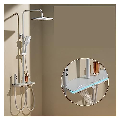 Shower Panel, Digital Display Shower Set, Piano Button Ambient Light Shower System Set Modern Showers, for Bathroom Brass Glass Shelf Shower (White ct) miniatura 1