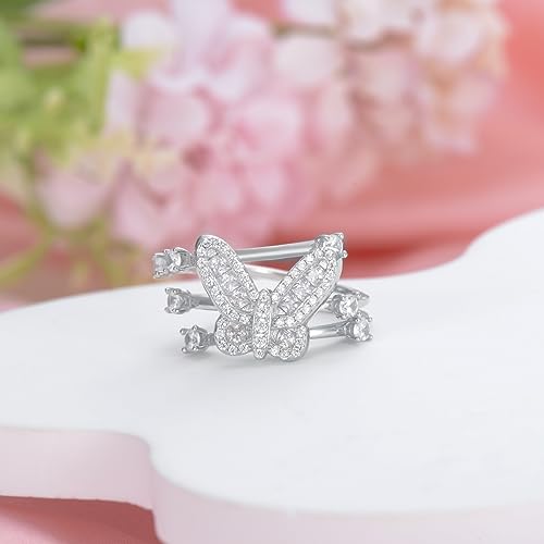 Image of Bee /Butterfly /Mustard Seed /Hummingbird /Cat /Rainbow Adjustable Ring for Women 925 Sterling Silver Spoon Rings for Women Size Fits Most People