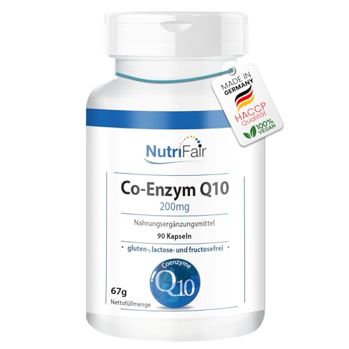 Co-Enzym Q10 200mg - 90 Kapseln - hochdosiert - Hochdosiert - 100% Vegan – Deutsche Produktion & Laborprüfung - NutriFair | Premium & Fair
