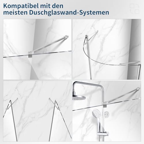 SVNR 50 cm Duschwand Halterung mit 180° Flexibel Drehbarem Winkel, Stabilisierungsstange Dusche für Glasdicke 6-10 mm, Drehbar Edelstahl-Haltestange für Duschwände, Edelstahl Chrom Optik, Rechteckig