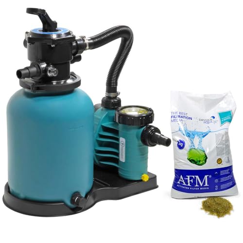 POOL Total Sandfilteranlage Brillant Ø 300 mm inkl. AFM Filterglas - Selbstansaugende AquaPlus 6 Filterpumpe - Filterkessel - 6-Wege Top-Mount Rückspülventil Edition