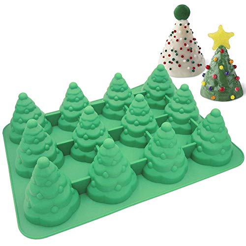 Palksky JUMBO SIZE 3D Silicone 12 Cavity Tree Mold & Christmas Tree mold Make xmas tree cake、chocolate、 Jello、shaped candles Christmas