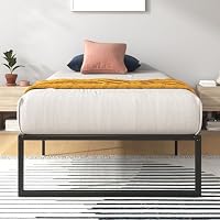 Zinus Lorelai 3ft Single Bed Frame (90 x 190 cm) - 14.2'' Height - Metal Bed Base with Steel Slat Support - Storage Space Underneath - Easy Assembly - Black