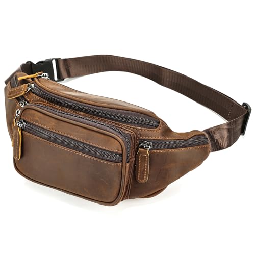 Genuine Leather Fanny Pack for Men Women Multi-Pocket Travel Sling Belt Bag