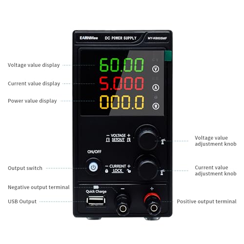 Image of DC Power Supply Variable,60V 5A 300W Adjustable Switching DC Regulated Bench Power Supply with High Precision 4-Digit LED Display, 9V /2A 18W USB Port, Coarse and Fine Adjustment