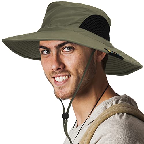 Image of SUN CUBE Wide Brim Sun Hat Men Women, Fishing Hats Sun UV Protection, Mens Hiking Bucket Hat Safari Beach Boonie, UPF 50+