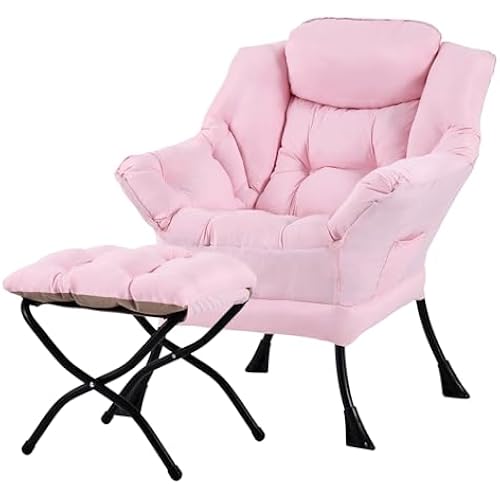 Tiita Lazy Chair with Ottoman, Comfy Reading Accent Chair, Pink