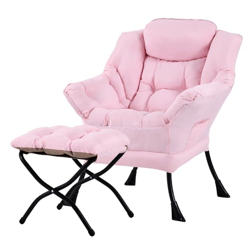 Tiita Pink Lazy Chair with Ottoman Recliner