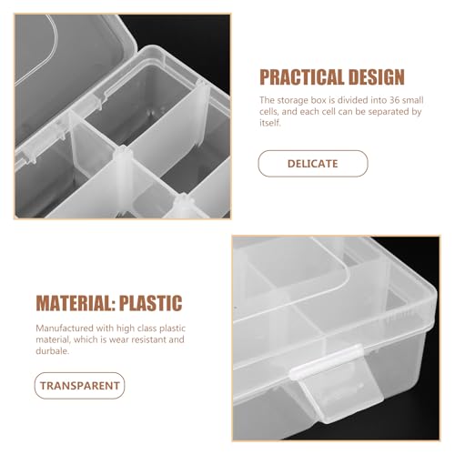 Image of 36 Grids Clear Plastic Organizer Box, Household Letter Beads Organizer Box, Craft Storage Container with Dividers for Beads Organizer Art DIY Crafts Jewelry Fishing Tackles - 10.4X6.7X1.8in