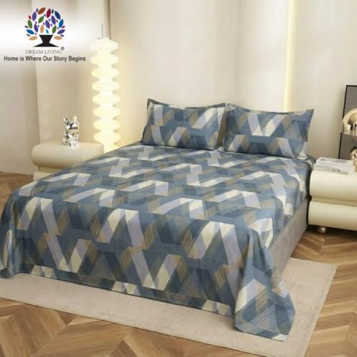 Image of Dream Living Premium Soft Double Bedsheet with 2 Pillow Covers | 130 GSM | 220x250 Cm | Blue