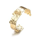 Bracelet manchette en or irrégulier : Inspiration du design : Le bracelet en or maximise la beauté minimaliste des formes irrégulières à la vie, avec une texture martelée qui lui donne un look rustique et vintage. Bracelet jonc large en or unique et élégant qui fera un ajout luxueux et accrocheur à votre poignet