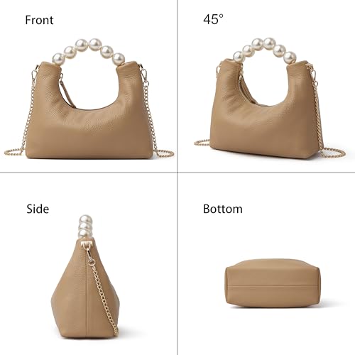 Image of DORIS&JACKY Small Top Handle Clutch Purse for Women, Designer Evening Bag With Pearl Tote Handle and Chain Strap