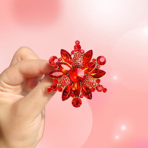 Image of Rhinestone Flower Brooch Pin for Women Red Black Purple Flower Broochs Pin Hat Christmas Brooch Jewelry