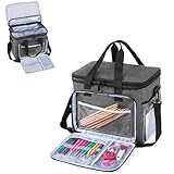 CLAIR EN HAUT: Le couvercle en PVC flexible et transparent vous permet de voir facilement ce que l'intérieur sans ouvrir le sac. Les 6 petits trous pour différentes couleurs de fil à traverser. 3 séries de bandes fasteners permettent de garder le fil en place en ne faisant pas de tricot.