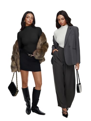Image of REORIA Women's Turtleneck Tops Slim Basic Mock Neck Long Sleeve Shirts 2025 Fall Winter Layering Outfits