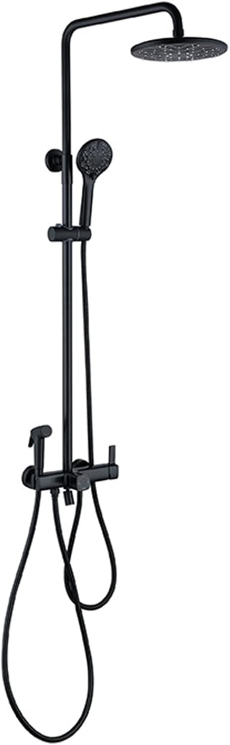 Matte Black Exposed Shower System,Bathroom Shower Fixture with Brass Valve,Wall Mounted Shower Faucet Set with Height Adjustable Rain Shower Head,Hand Shower,Bidet Sprayer