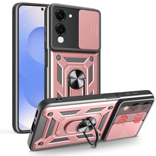 EASSGU Armor Funda para Vivo Y04 / Vivo Y29S 5G (6.74' Inches), Carcasa Rígida para Teléfono Móvil con Soporte de Anillo de Silicona para PC con Base Magnética - Oro Rosa