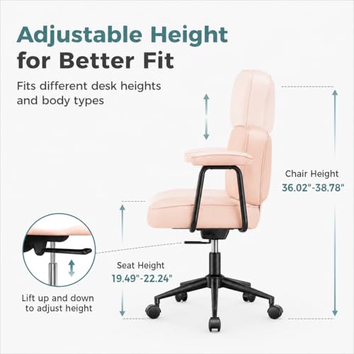 Image of Ergonomic Home Office Desk Chair, PU Leather Computer Chair with Lumbar Support, Adjustable Height, 360 Swivel Rolling Wheels, Executive Task Chair for Office, Gaming, Meeting Room, Pink
