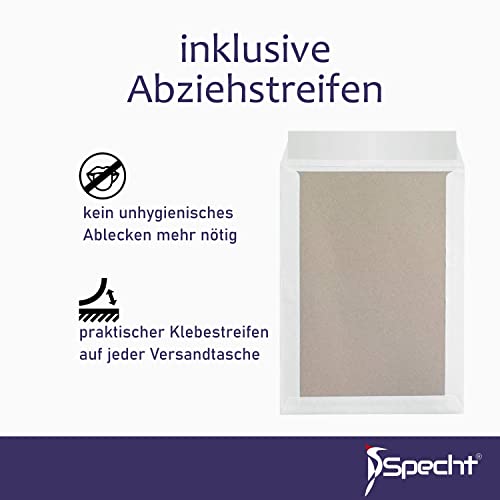 15 Versandtaschen C4 in Weiß ohne Fenster mit Papprückwand, selbstklebend mit Haftklebung und Abdeckstreifen, 229 x 324 mm, Premium, 120g/m² Papier, Briefumschlag, Kuvert, Geschäftsumschlag, DIN A4