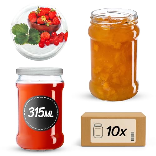 KADAX 10er Set Einmachgläser 315ml TO66 Erdbeeren, Marmeladengläser Vorratsgläser Mason Jar mit Schraubdeckel… – Ansicht 1