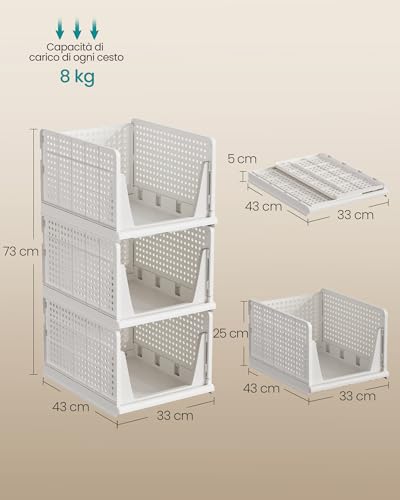 SONGMICS Set di 3 Organizer per Armadio Pieghevole, Cesti Impilabili - Immagine 1