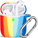 R-fun AirPods Case Cover, Soft Silicone Protective Cover with Keychain for Women Men Compatible with