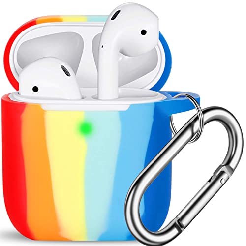 R-Fun Airpods Case Cover, Soft Silicone Protective Cover With Keychain For Women Men Compatible With Apple Airpods 2Nd 1St Generation Charging Case, Front Led Visible-Rainbow #TOP4