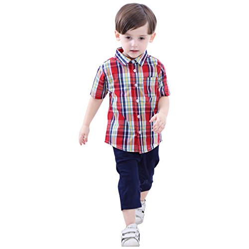 Kid Boy Summer Plaid Short Sleeve Cotton Shirt2
