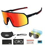 TOUTSEUL Polarized Sports Sunglasses for Men Women Sunglasses for Cycling Baseball Running with UV Protection/5 Lenses (Red)