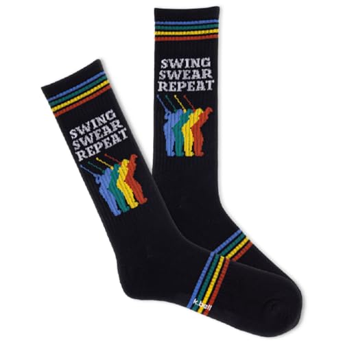 Image of K. Bell Men's Swing Swear Repeat Active Crew Socks 1 Pair, Black, Men's 10-13 Shoe