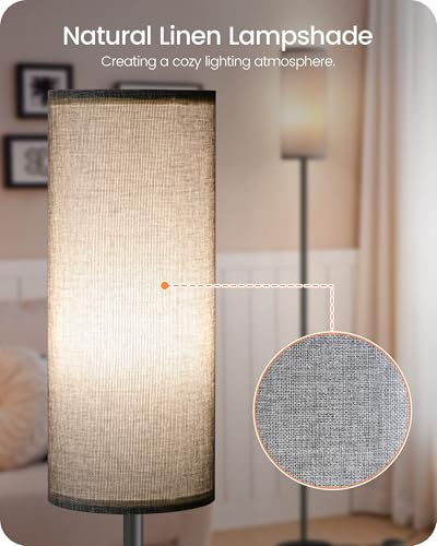 Image of Dimmable Gray Floor Lamp for Living Room with Remote and Foot Switch, Corner Floor Lamp for Bedroom, Modern Standing Tall Lamp, 10W 900LM Bulb Included, 3000K-6500K, Linen Shade, FCC Listed H06LD05W1