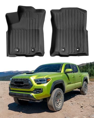 All-Weather for Toyota Tacoma 2018-2023 Front Seat Floor Mats (Only Fit Double Cab and Automatic) Rubber Carpet for Tacoma 2023 2022 2021 2020 2019 2018 Front Row 2-pcs TPE Black Truck Liners
